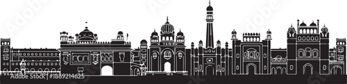Amritsar city skyline silhouette vector black and white sketch art print
