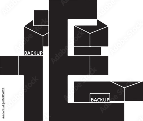 Black and white geometric shapes with backup labels