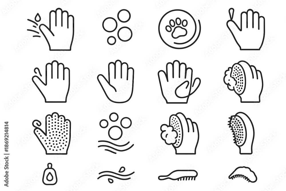 Fototapeta premium Pet icon hanging hook open vector cluster silicone palm cleaning care