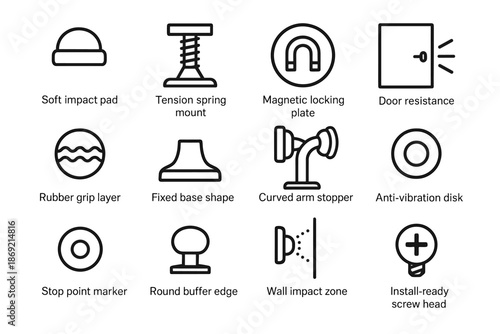 Stop screw magnetic icon impact base round vector bumper spring plate locking