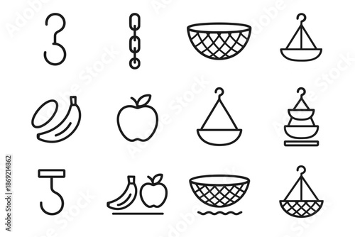 Hook layers basket suspended bottom vector base fruit structure ring hanging icon