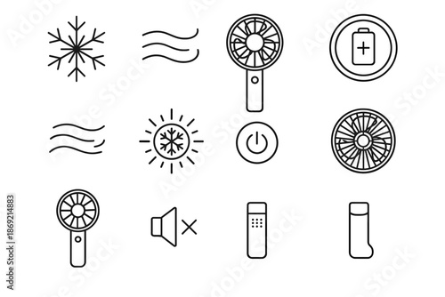 Icon mini cooling vector grip symbol air detachable battery power fan wave