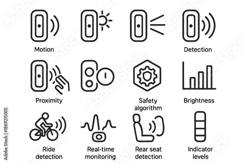 Icons wave motion smart seat vector detection lighting switch bike mode proximity