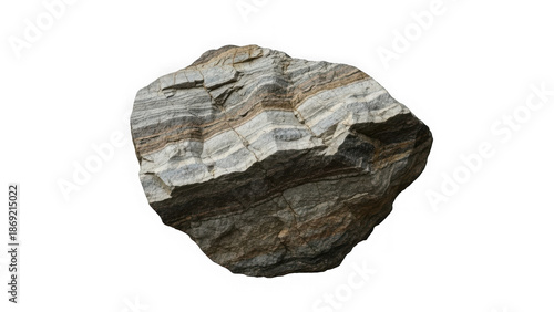 Layered metamorphic rock specimen isolated on transparent background