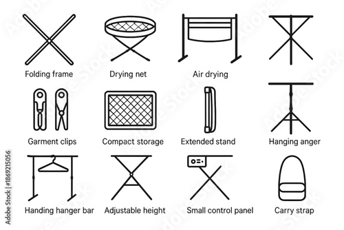 Clothes icon lines symbol dryer adjustable drying stand vector control panel hanger
