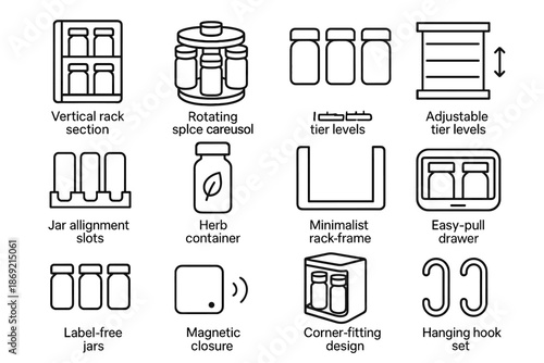 Slots hanging vector icon spice hook set frame rotating mechanism rack