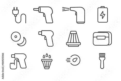 Cable rechargeable reusable duster indicator compact icons hand vector airflow regulator device