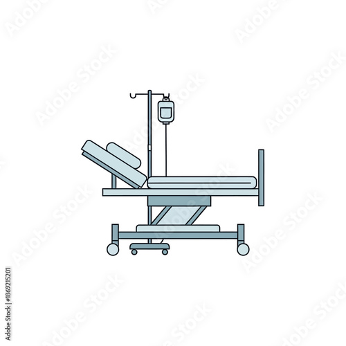 Hospital Bed with IV Drip Stand on White Background, Medical Equipment