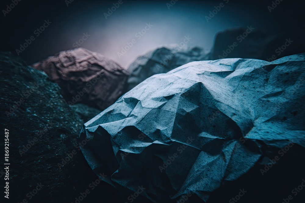 Obraz premium Crumpled paper balls bathed in dark, moody lighting