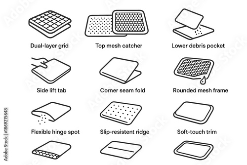 Flexible double debris catcher layer rounded panel litter spot vector icon channel