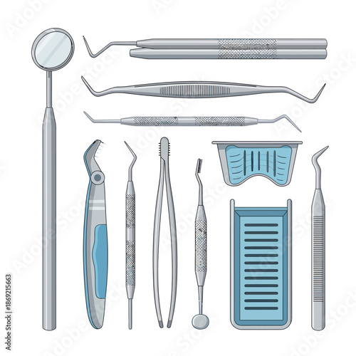 Dental Instruments Set: Mirror, Scaler, Forceps, Tweezers, Probe - Professional Tools