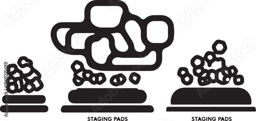 Black and white illustration of staging pad piles