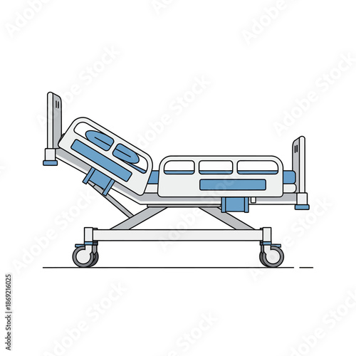 Adjustable Hospital Bed with Wheels, Medical Equipment Illustration