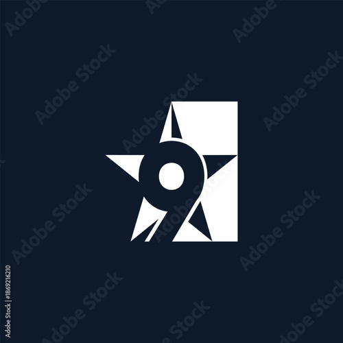 Modern abstract number nine and star icon design in white on a dark background, symbolizing quality, achievement, and premium corporate identity