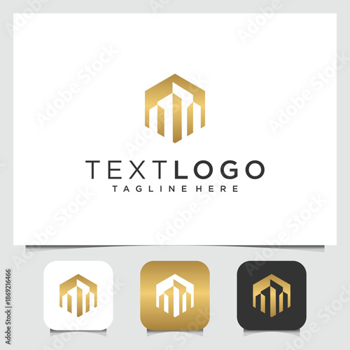 Golden Hexagonal Building Logo for Real Estate or Architecture Companies - Professional Brand Identity Design