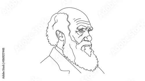 Detailed illustration of a mature man with a beard and mustache in a simple line drawing style on a white background with portrait and profile