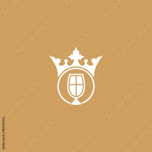 A refined vector logo featuring a stylized crown above a circular emblem with a central chalice-shield form. The clean white mark on a warm gold background conveys heritage, dignity, faith, and ceremo