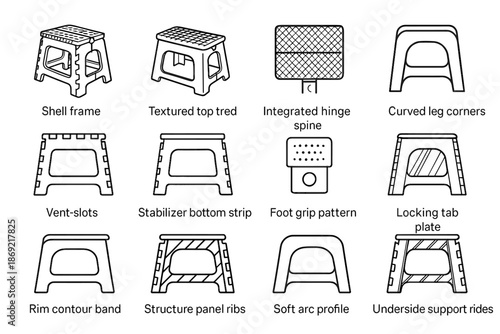 Plastic top icon leg shell arc vector icons corners slots step ribs