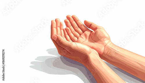 Hands resting calmly in prayer, a serene vector illustration on a white background