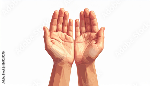 Hands touching table surface near sahur meal, minimal vector illustration on white background