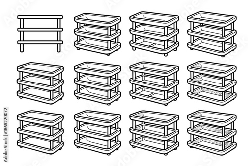 Tray tilt shading seam vector zone icon stackable dish ridge icons stroke