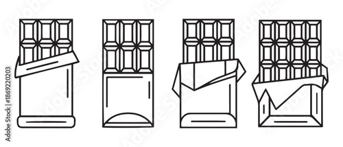 Chocolate Bar Icon Set. Open and Unwrapped Candy Bar Illustrations.