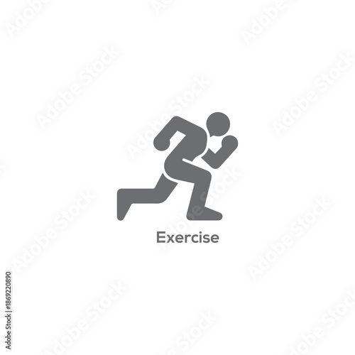 Minimalist gray exercise logo icon featuring a running human silhouette for fitness gym training cardio and healthy active lifestyle.
