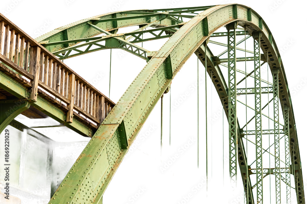 Obraz premium Green Arch Steel Truss Bridge Structure