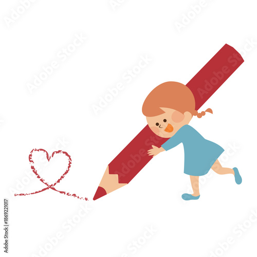 鉛筆を持つかわいい女の子　イラスト素材