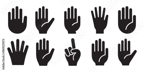 Collection of Black Hand Icons Showing Different Gestures and Counts.