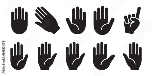 Collection of Black Hand Icons with Different Gestures and Poses.