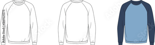 Cad drawing flat vector illustration, raglan sleeve shirt design, fashion sketch, garment