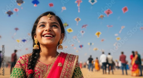 Joyful Indian Child Enjoys Colorful Kite Festival Celebration © Niks Ads