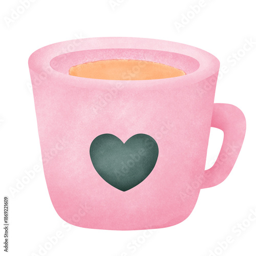 Watercolor pink Coffee Cup illustration valentines day of love elements.