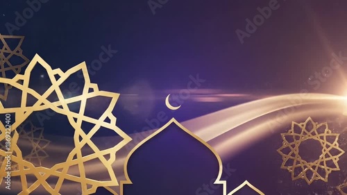 Ramadan Kareem Islamic Background with Golden Lantern and Mosque Silhouette.