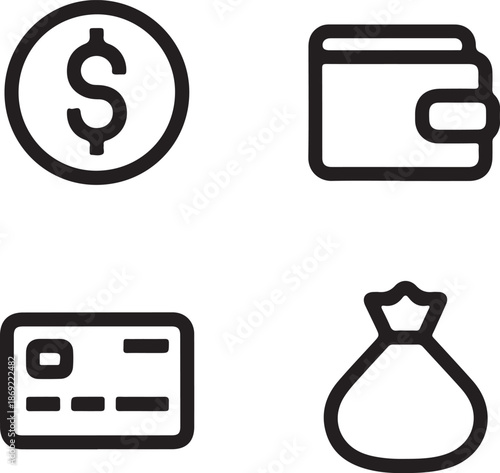 Financial icons including money symbols and payment methods