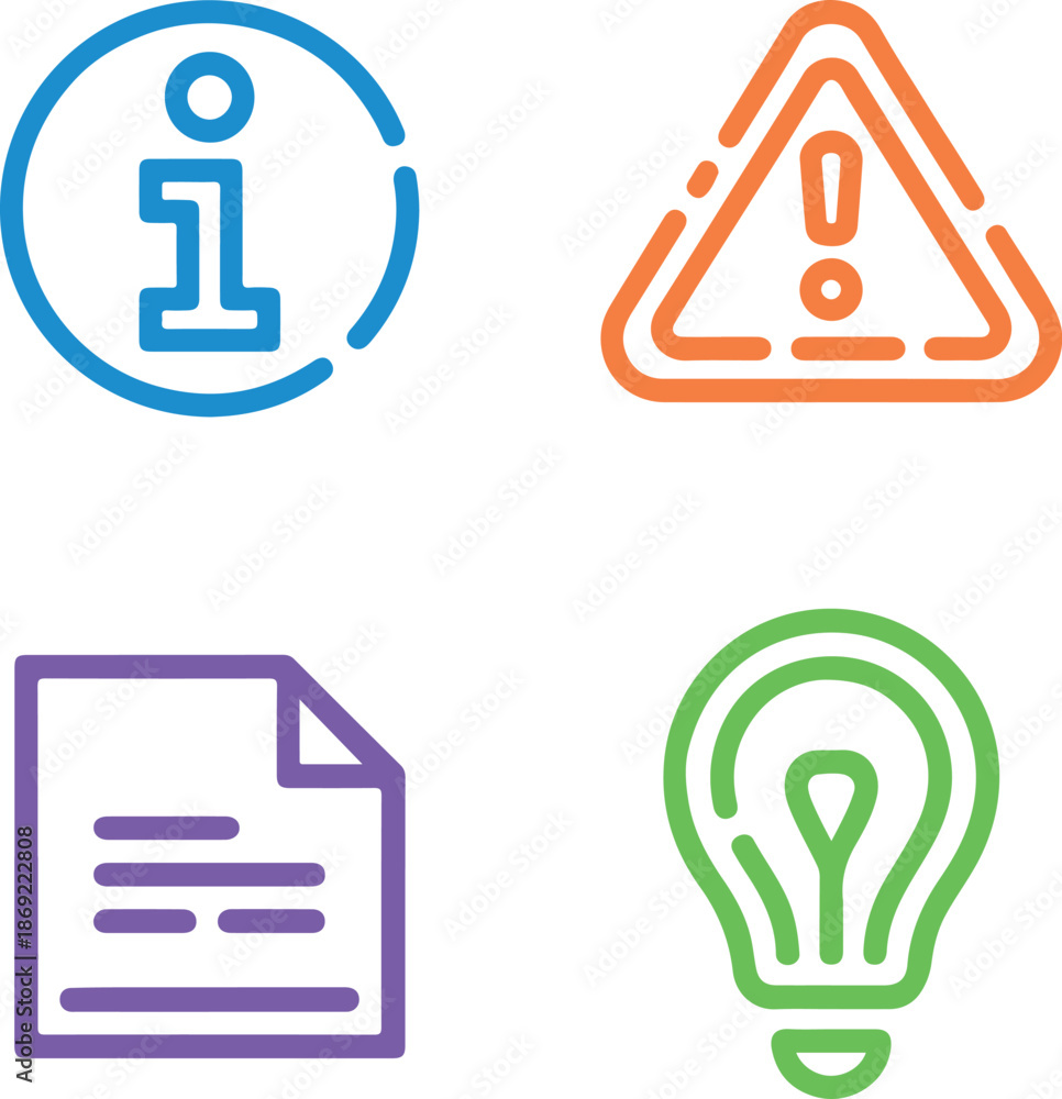 Fototapeta premium Collection of four colorful icons representing information and ideas