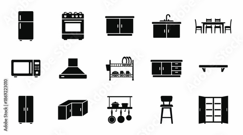 Collection of Simple Black Kitchen Icons.