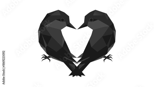 Romantic black and white bird silhouettes forming a heart shape vector illustration for a Valentine's Day wedding card design featuring two birds as a couple symbol of love and art