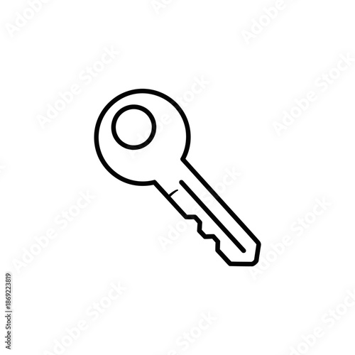 Close-up of Silver House Key with Keyhole and Keyring on White Background