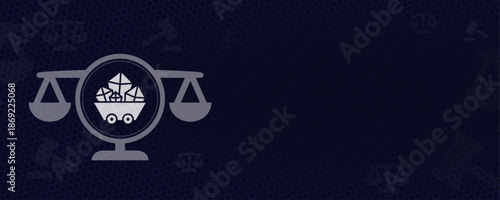 Mining law and natural resource justice concept with cart and crystals icon on scales and dark blue background with copy space and vektor graphic
