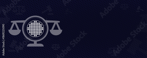 Data protection and electronic hardware law concept with sensor grid icon on scales and dark blue background with copy space and vektor graphic