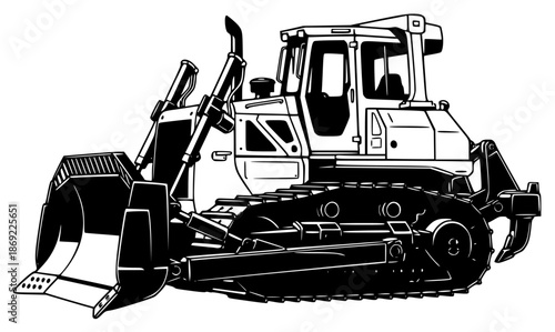 a black and white drawing of a bulldozer, black, bulldozer, drawing, illustration, tractor, against transparent background
