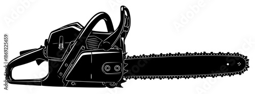 a black and white illustration of a chainsaw, black, chainsaw, illustration, silhouette, against transparent background