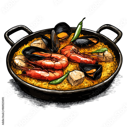 spanish paella, food, seville spring festival, celebration, vector, transparent background, seafood, dinner, meal, cuisine, fresh, cooking, restaurant, gourmet, delicious, shrimp, eat, sauce