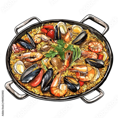 spanish paella, food, seville spring festival, celebration, vector, transparent background, seafood, dinner, meal, cuisine, fresh, cooking, restaurant, gourmet, delicious, shrimp, eat, sauce