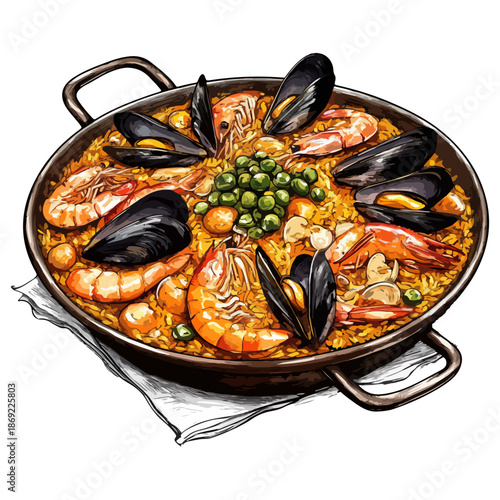 spanish paella, food, seville spring festival, celebration, vector, transparent background, seafood, dinner, meal, cuisine, fresh, cooking, restaurant, gourmet, delicious, shrimp, eat, sauce