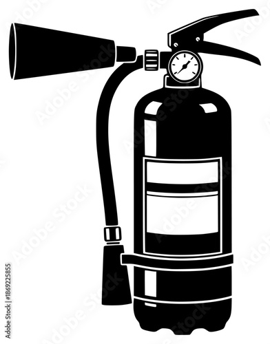 a black and white illustration of a fire extinguisher, black, icon, illustration, silhouette, against transparent background