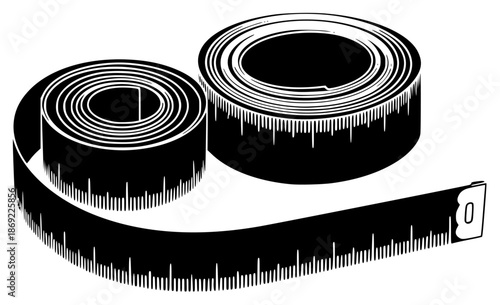 a roll of tape and a measuring tape on a illustration, black, illustration, roll, ruler, tape, against transparent background