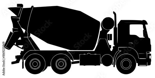 a black and white silhouette of a cement mixer, black, silhouette, truck, against transparent background
